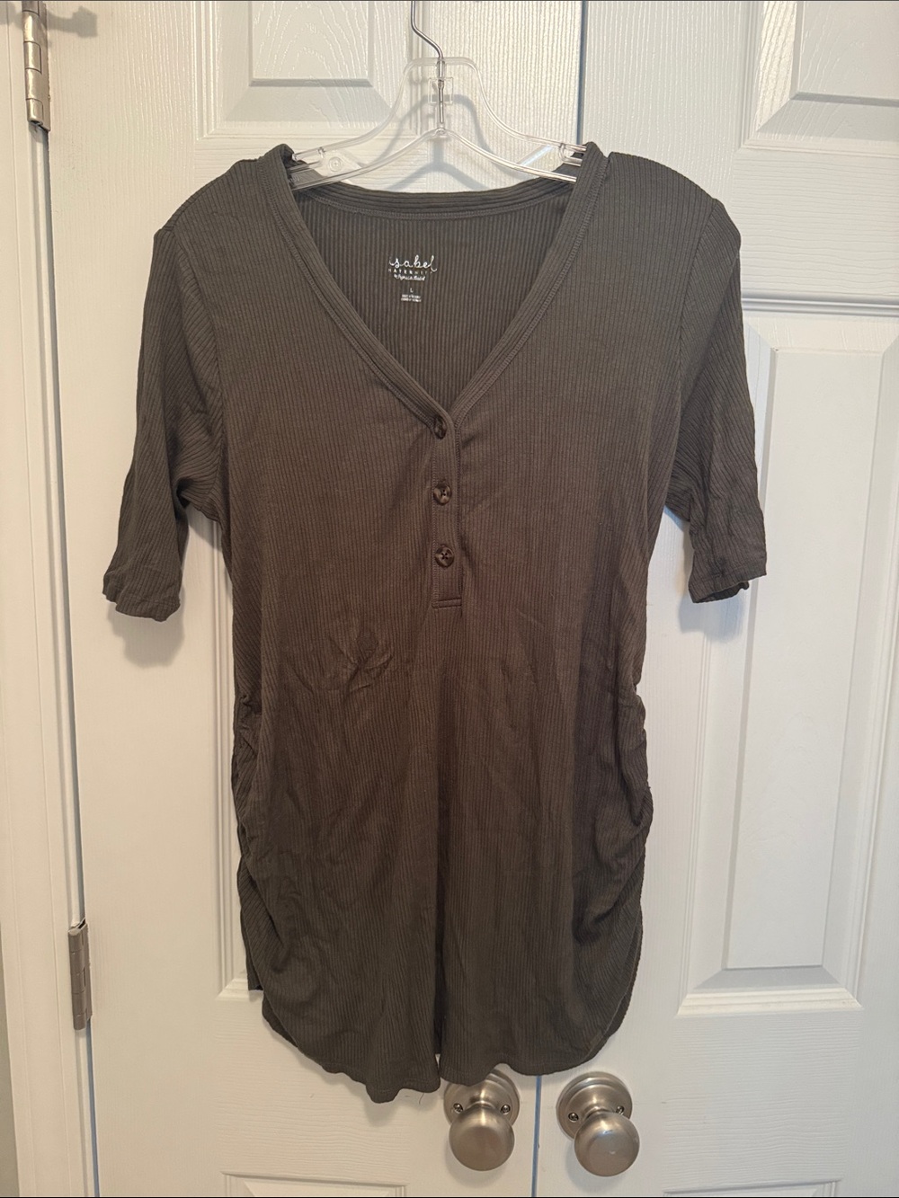 Isabel Maternity by Ingrid & Isabel Olive Green Ribbed Maternity Henley Top